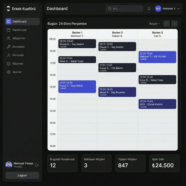 TARA Dashboard — Randevu takvimi, müşteri istatistikleri, gelir takibi